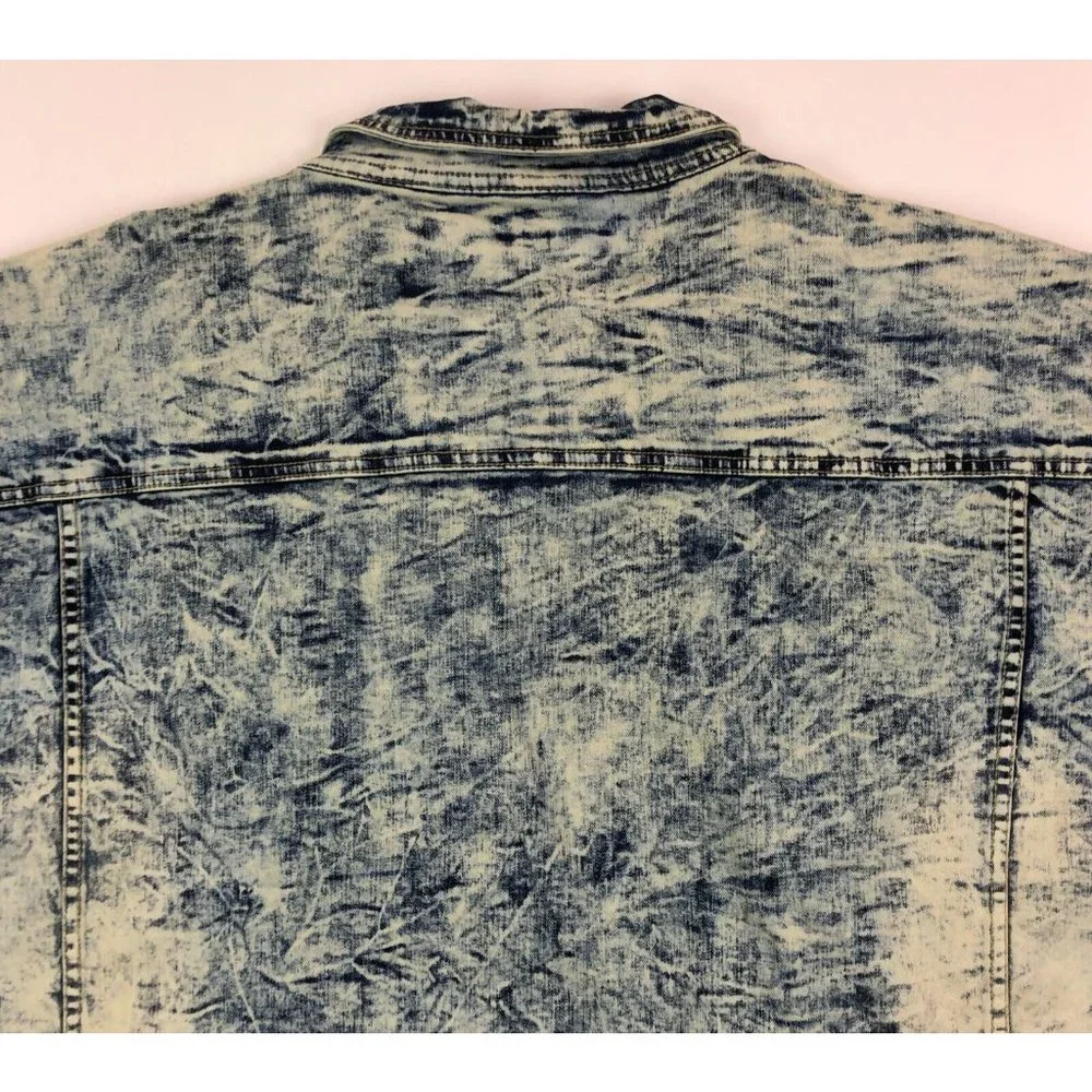 Makobi Mens 6XB Acid Wash Blue Denim Jean Track Jacket Distressed Faded Stripes - Picture 11 of 12